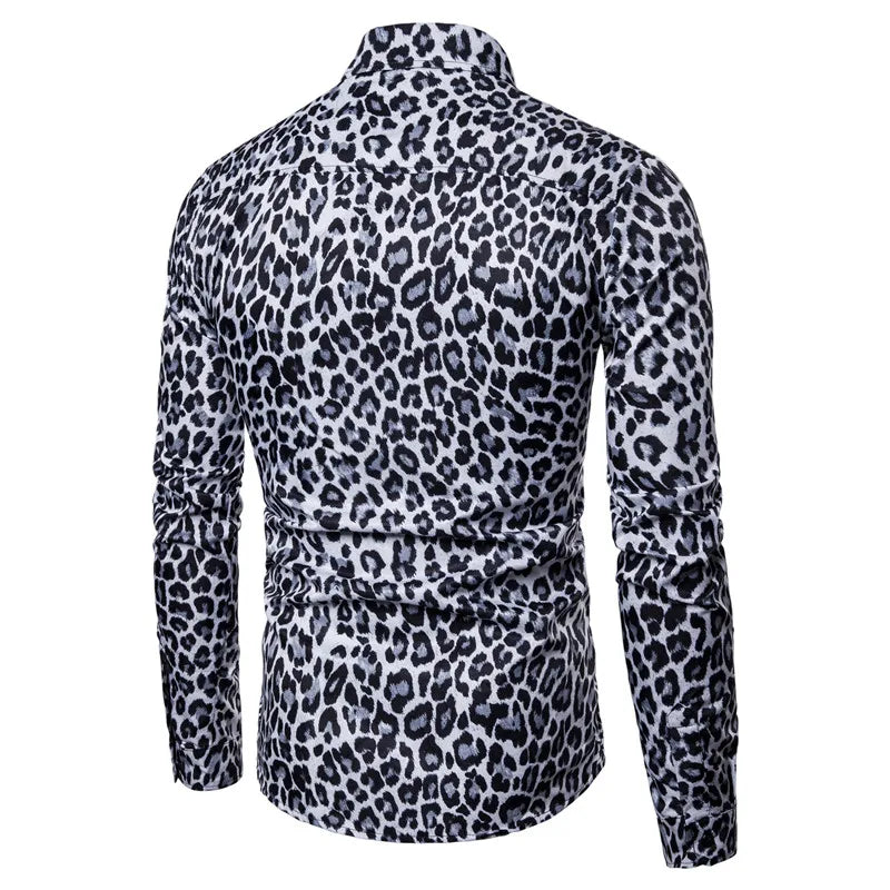 Trend Man Club Leopard Print Shirt High Quality Long Sleeve Shirt Social Man Casual Party Shirt Chemise Homme Shirt Dress