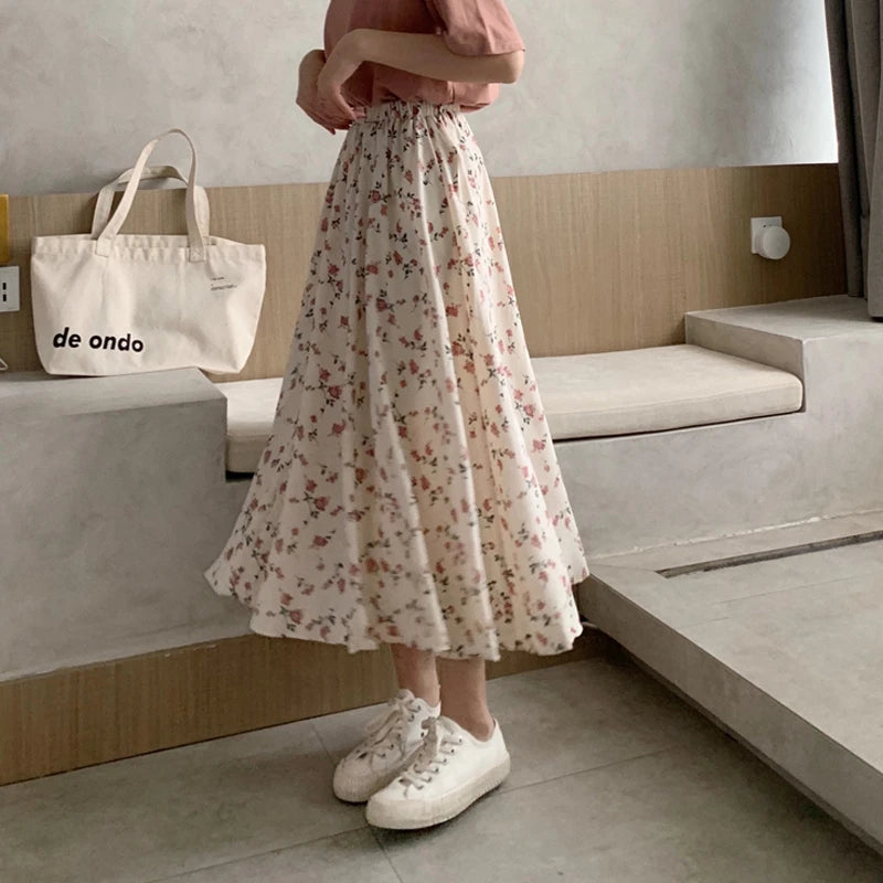 Vintage Floral A-Line Pleated Skirt Women Summer 2023