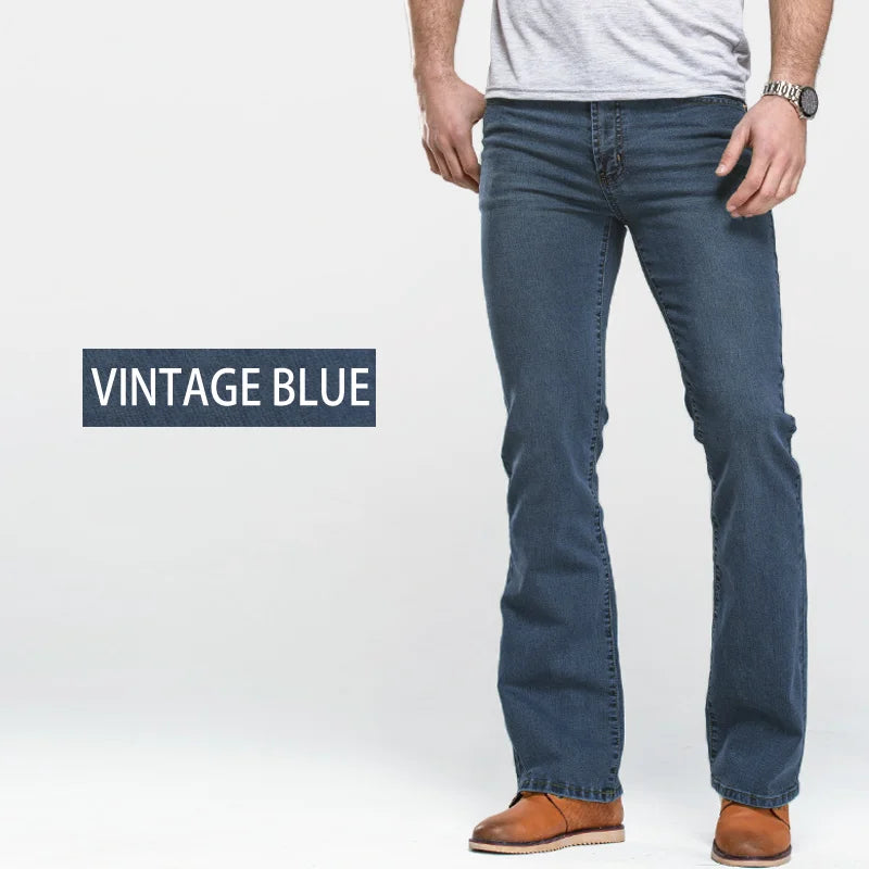 Classic Men's Boot Cut Jeans Slim Fit Stretch Denim Pants