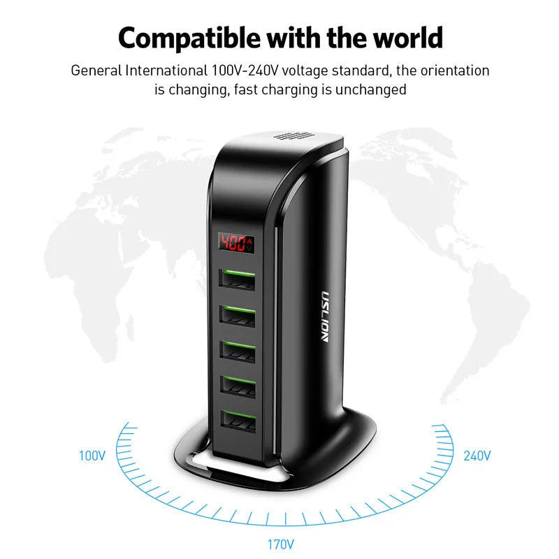 USB HUB 5 Port Charger LED Display Multi Charging Station Dock