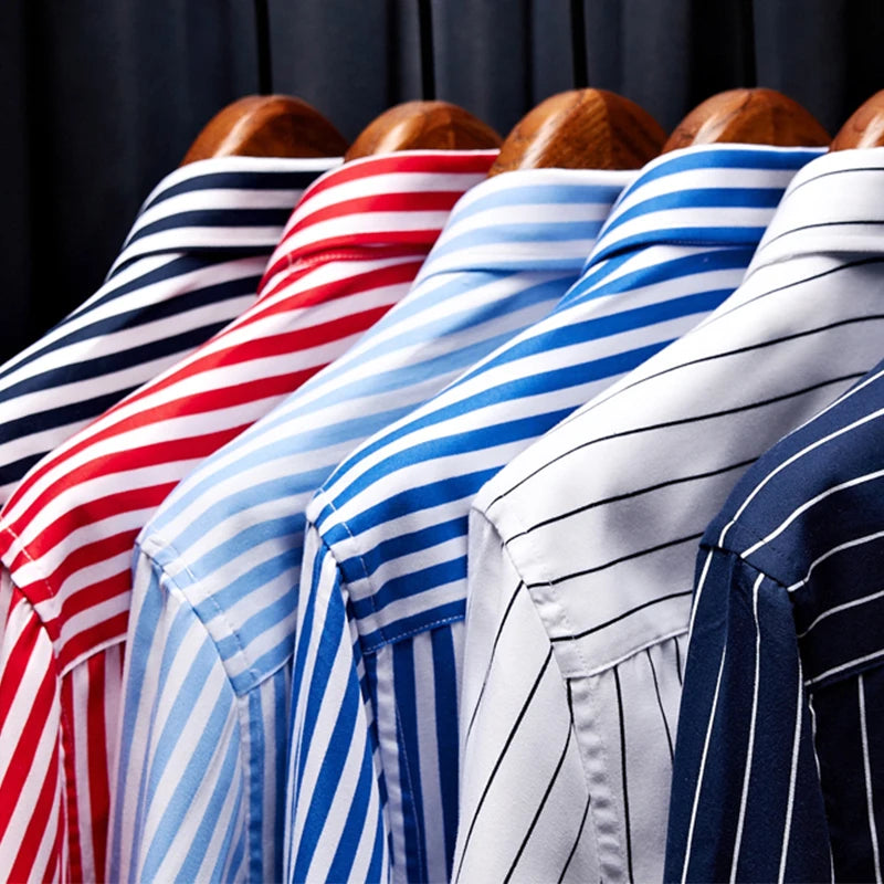 Men's Plus Size Long Sleeve Striped Business Casual T-Shirt