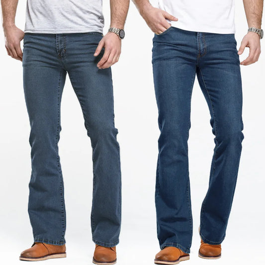 Classic Men's Boot Cut Jeans Slim Fit Stretch Denim Pants