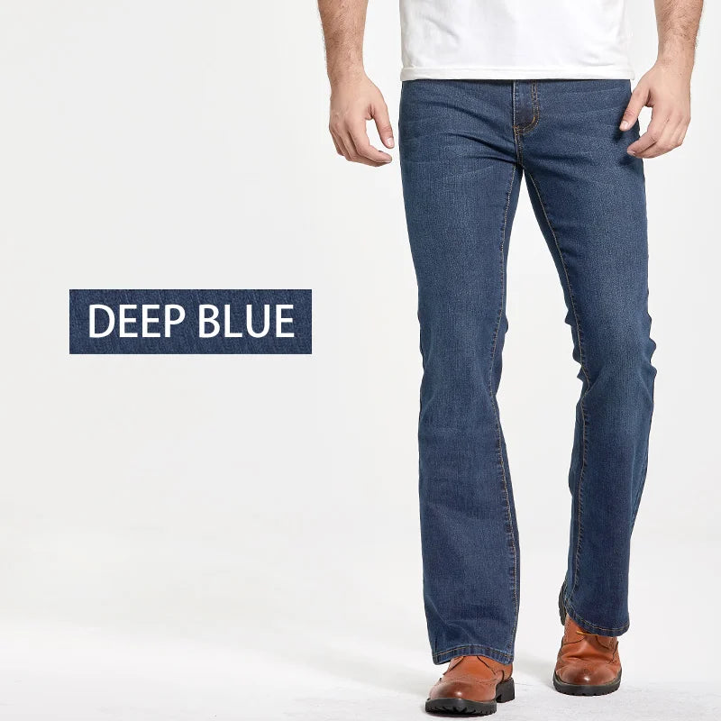 Classic Men's Boot Cut Jeans Slim Fit Stretch Denim Pants