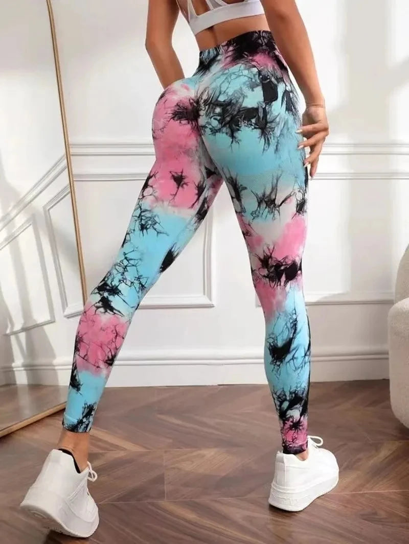 3D Print Tie Dye High Waist Pants Women Fitness Leggings