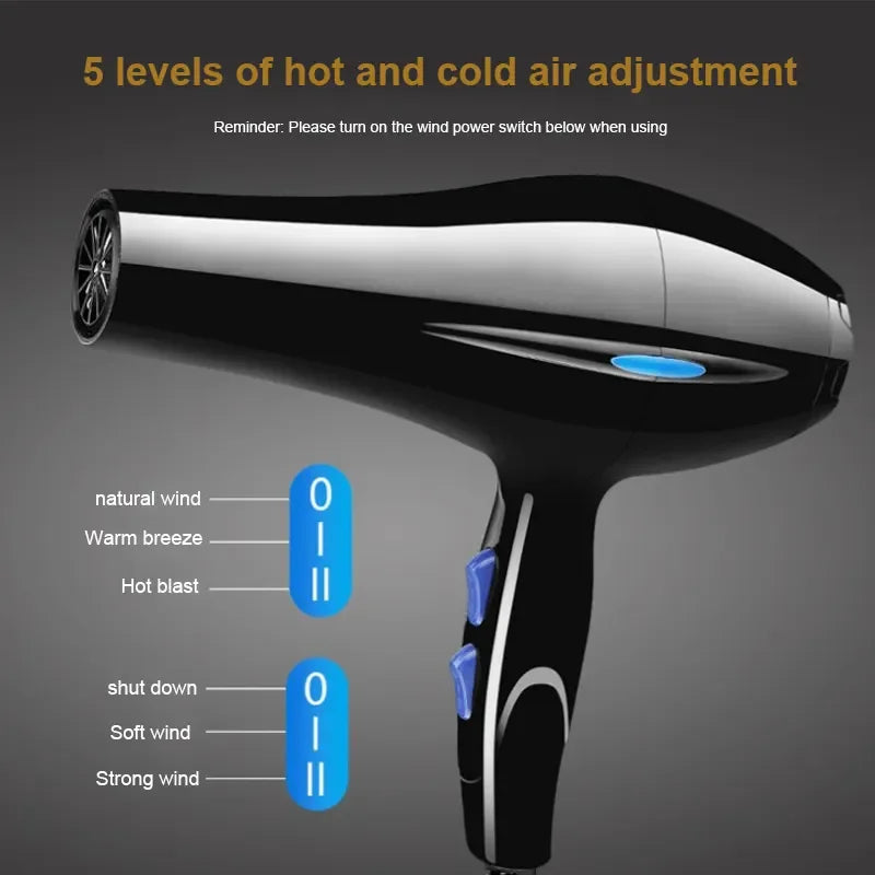 Professional negative ion hair dryer, quick drying, hot and cold air, with concentrated air nozzle, suitable for home use