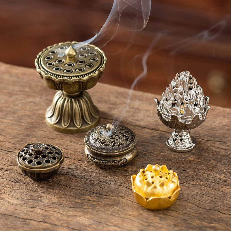 1Pcs Alloy Incense Burner Stick Holder Plate Buddhism Lotus Censer Bronze Nasturtium Incense Burner Dragon Home Decor