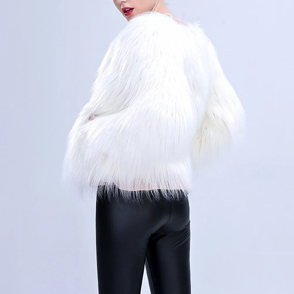 Women Artificial Fur Coat Stage Performance Costumes Christmas Cosplay Costumes led Light Coat Christmas Luminous Jacket Outwear