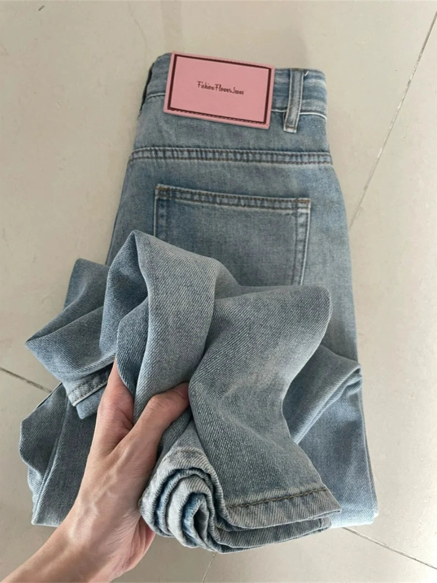 2024 Spring Light Color High Waist Jeans Plus Size Pants