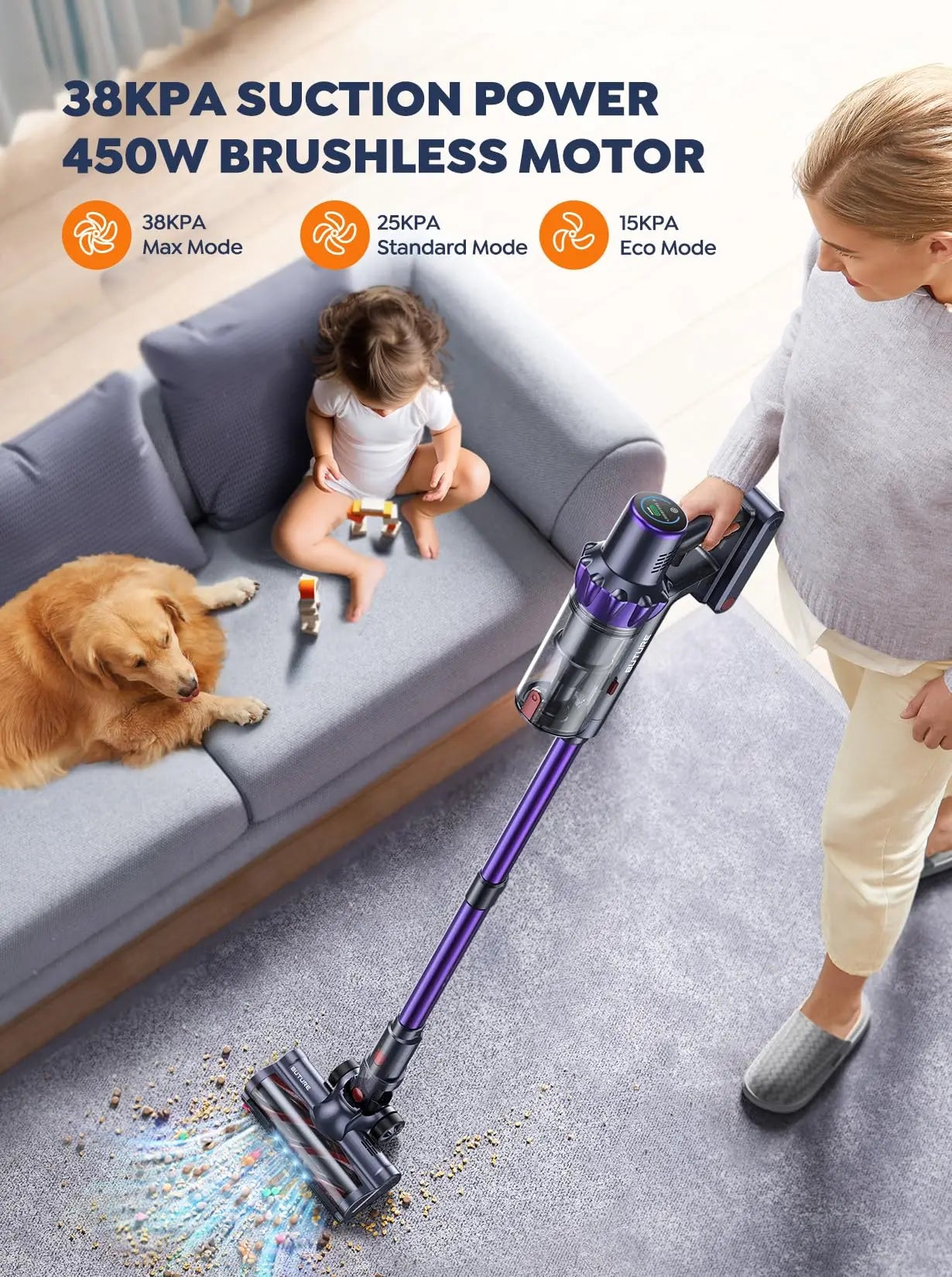 Buture 38Kpa 450W Cordless Vacuum Cleaner for Pet Hair