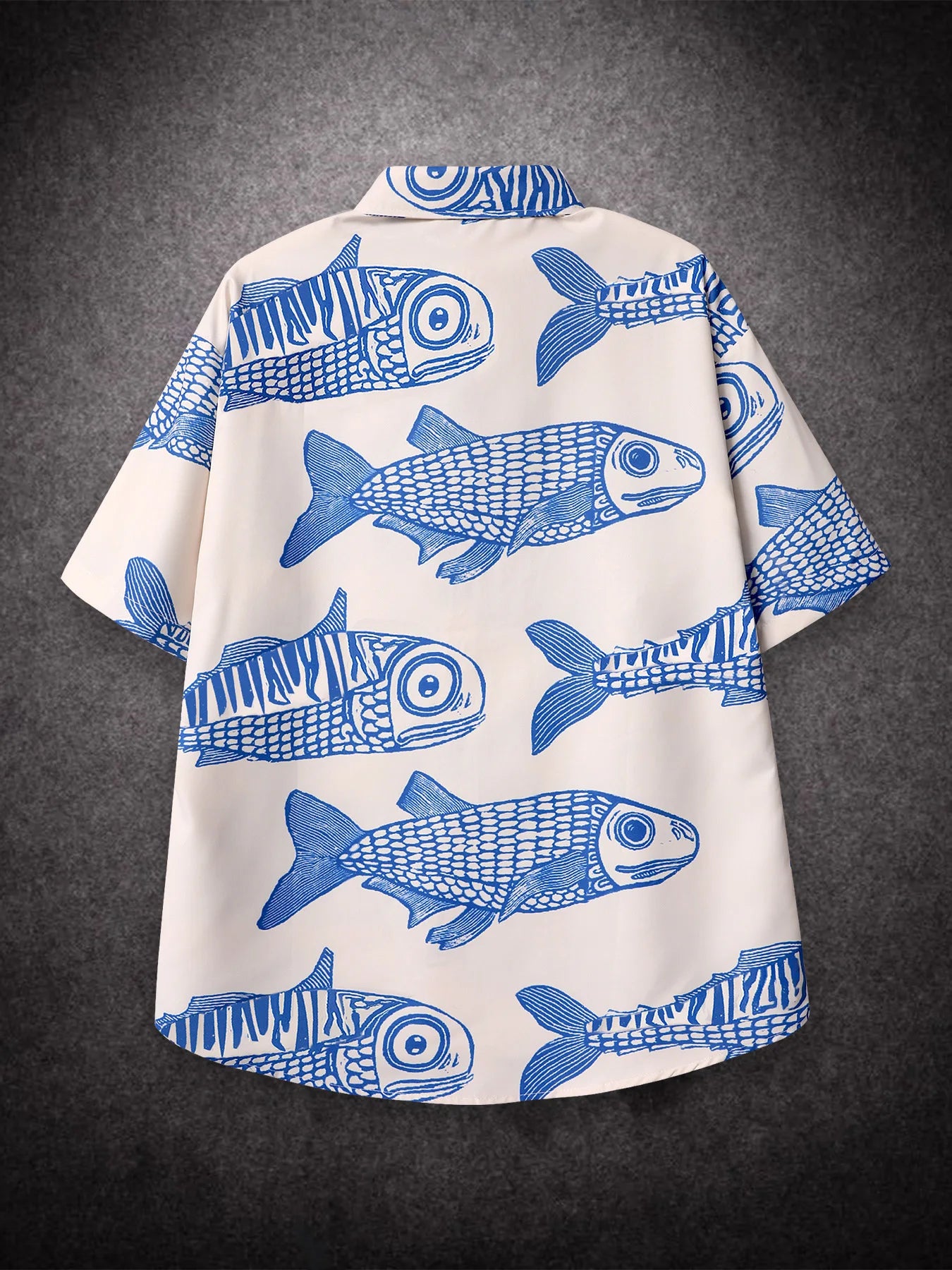 Oversized Loose Men's Shirt American Style Summer Fish Print