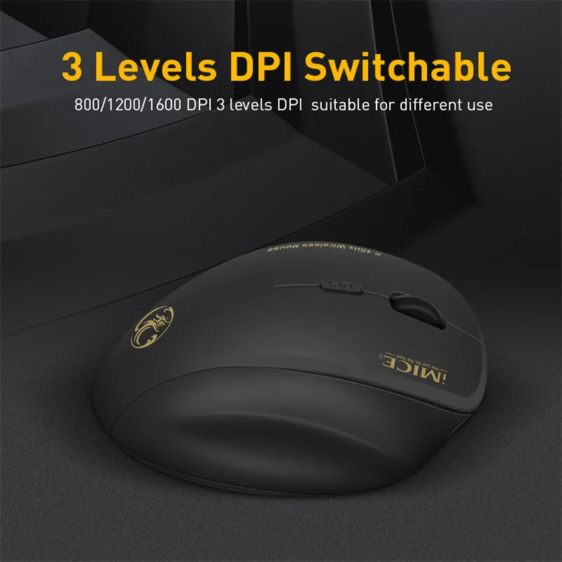 Wireless Mouse Ergonomic 6 Buttons 2.4GHz 1600 DPI for PC