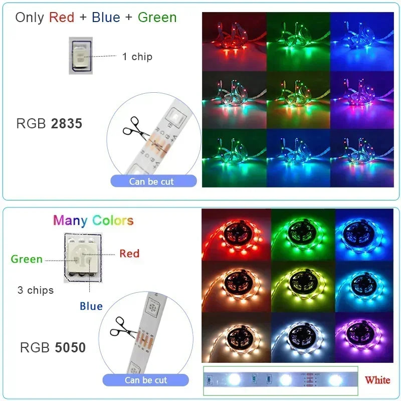 RGB LED Lights Waterproof Flexible Strip 5050 LED Tape EU Plug