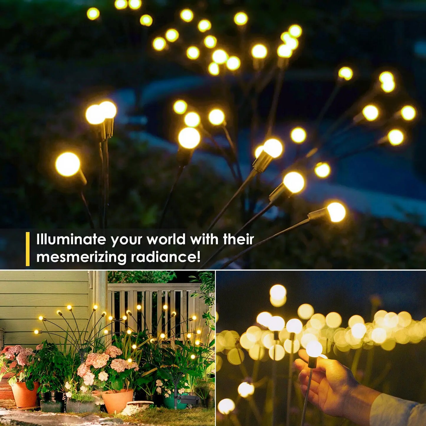 8 Heads LED Solar Firefly Garden Lights for Yard Pathway