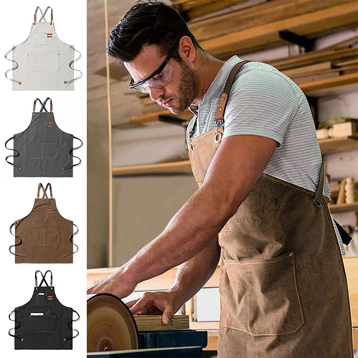 Thick Canvas Denim Bib Apron for Men Women Kitchen Workshop