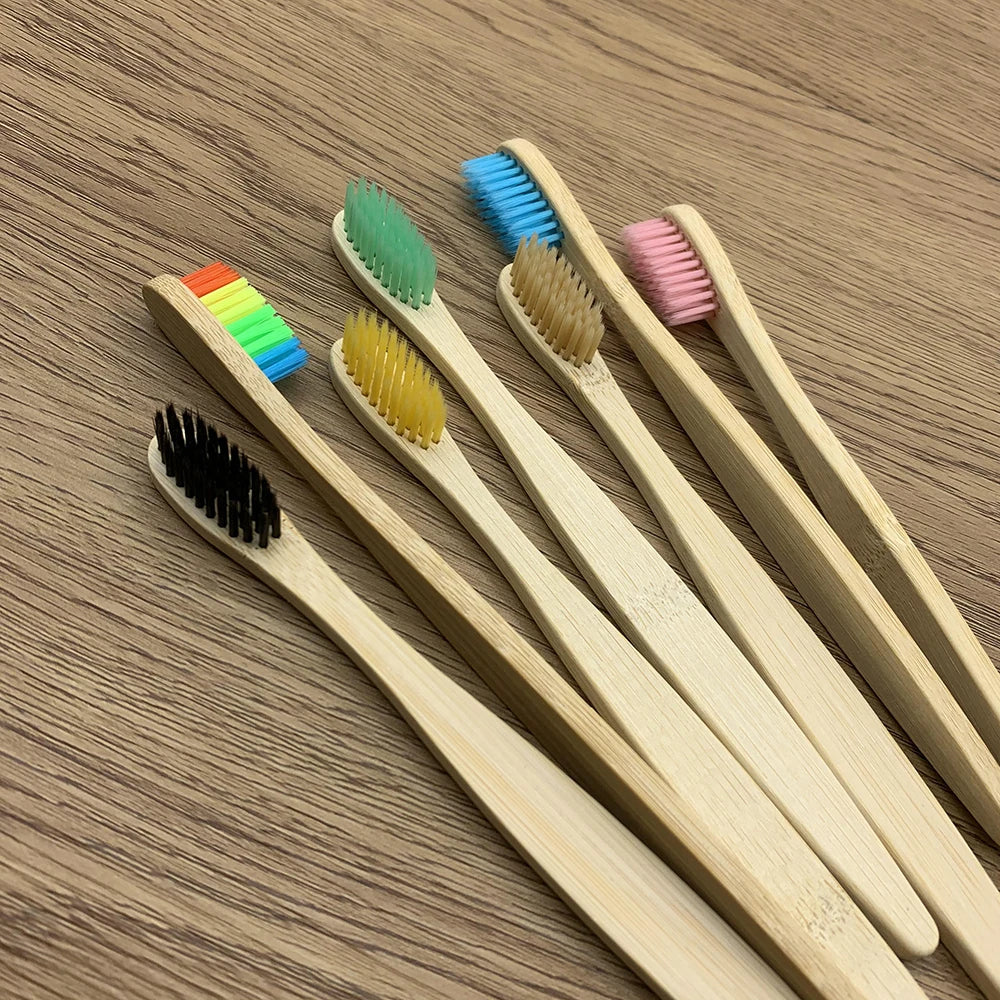 Biodegradable Bamboo Toothbrush Set 10PCS Colorful Bristles Eco-Friendly