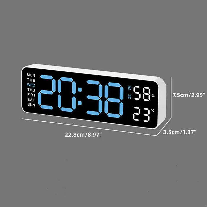 Large Digital Wall Clock 9 Inch LED with Temperature and Humidity