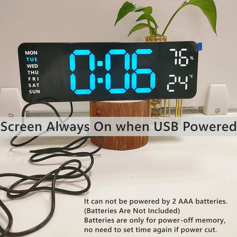 Large Digital Wall Clock 9 Inch LED with Temperature and Humidity