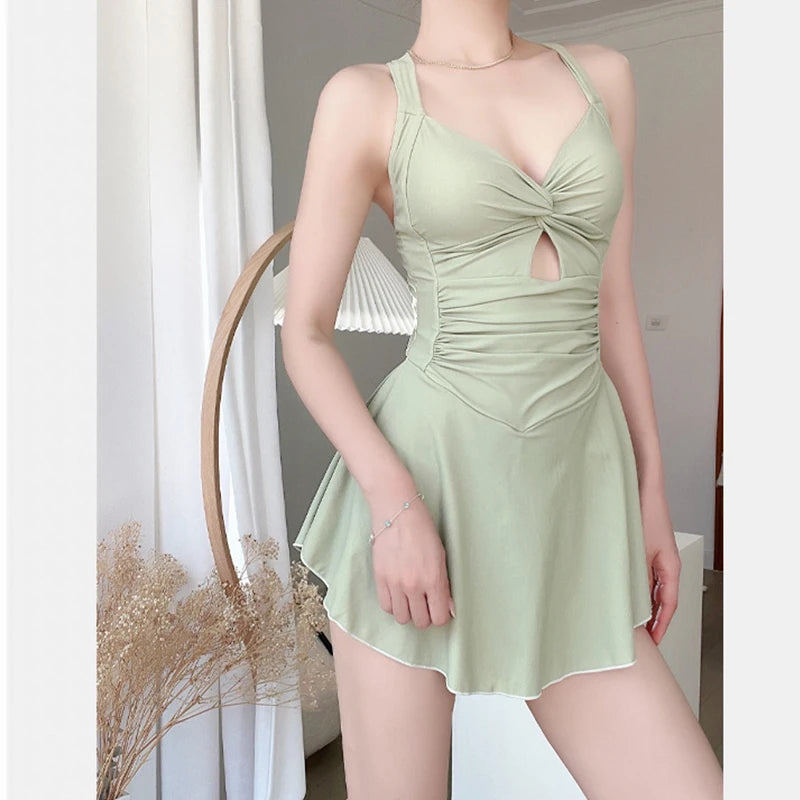 Sweet One-Piece Beach Dress High Waist Swimsuit for Girls