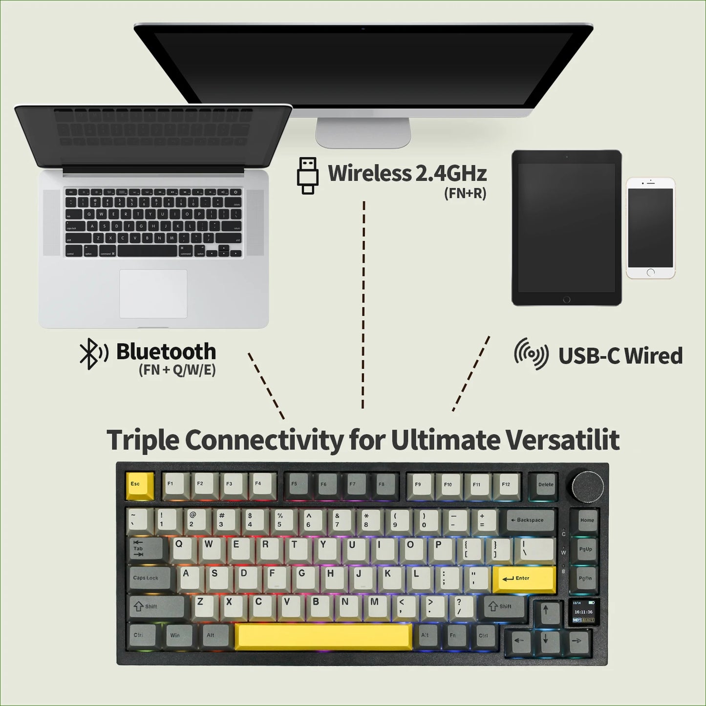 Ajazz AK820 Pro Wireless Keyboard with TFT Screen & Bluetooth 5.1