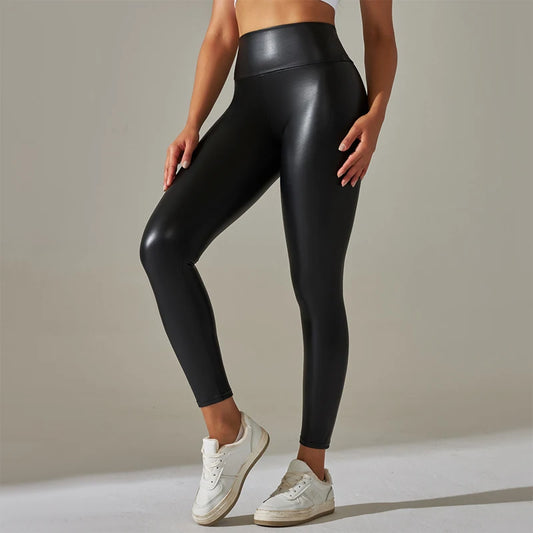 Trendy Oversized Women's PU Leather High-Waisted Pants