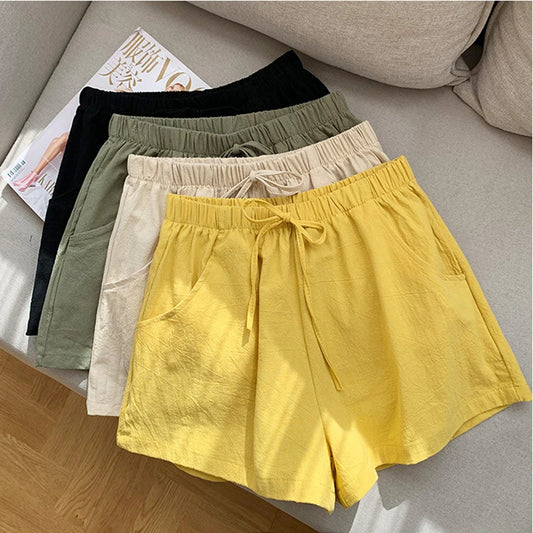 High-Waisted Casual Linen Shorts for Women - Gym & Sport