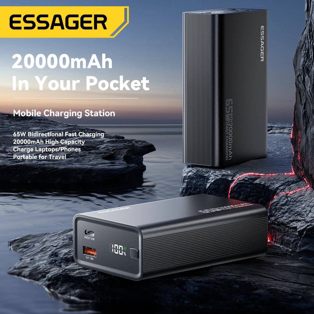 Power Bank 20000mAh PD 65W Fast Charging for Phone & Laptop