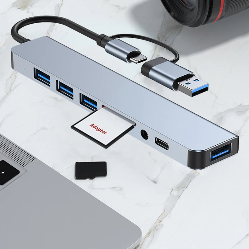 8-in-2 USB HUB 3.0 High-Speed Type C Dock for MacBook Pro