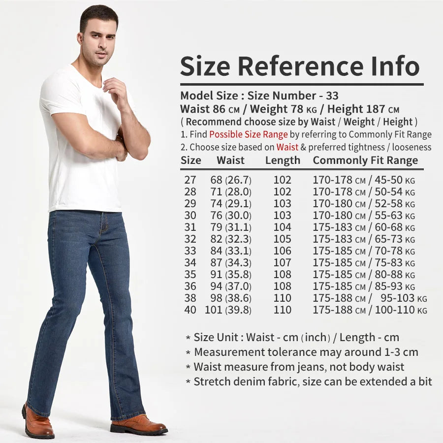 Classic Men's Boot Cut Jeans Slim Fit Stretch Denim Pants