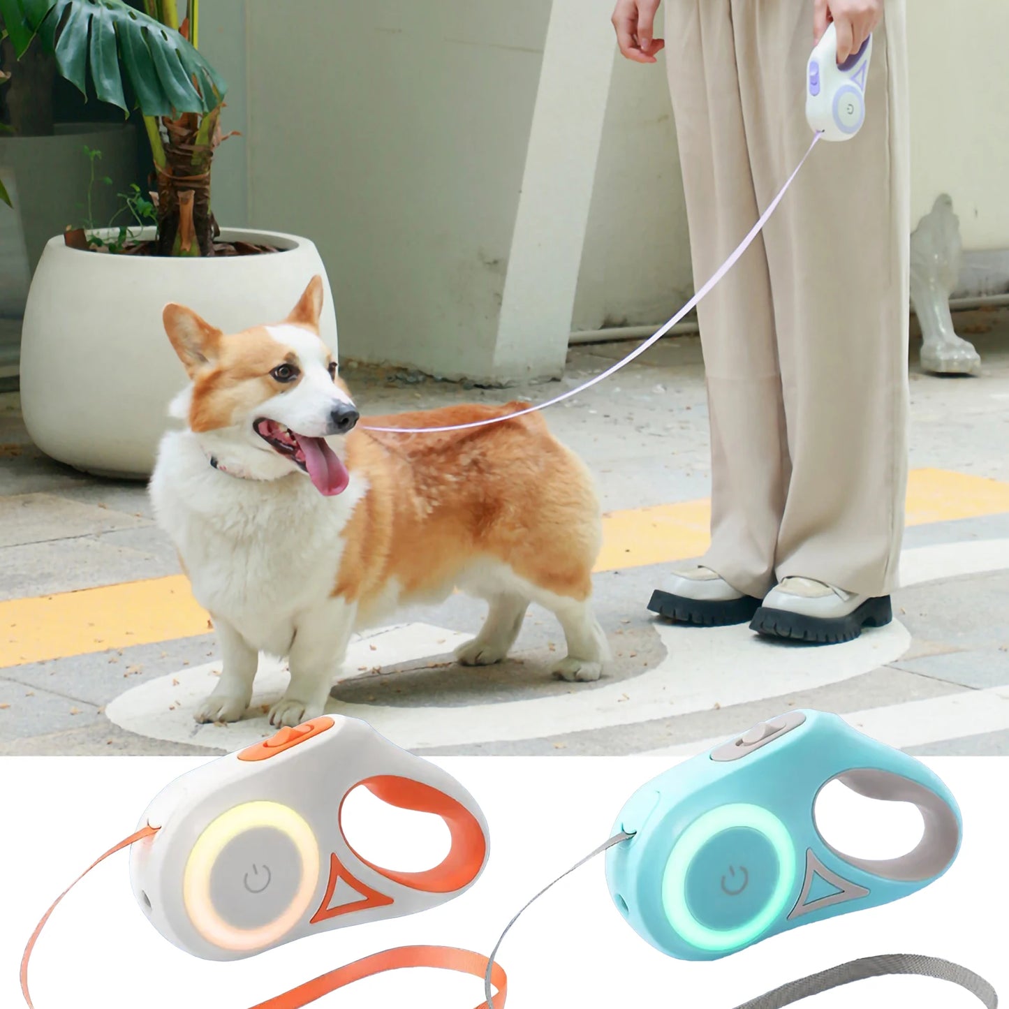 Streamer Led Lights Dog Leash Automatic Extending Nylon Leash Leads Premium Durable Pet Walking Leads Traction Rope Pet Products