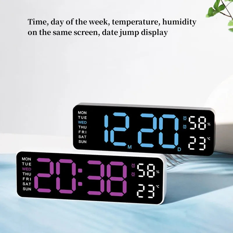 Large Digital Wall Clock 9 Inch LED with Temperature and Humidity