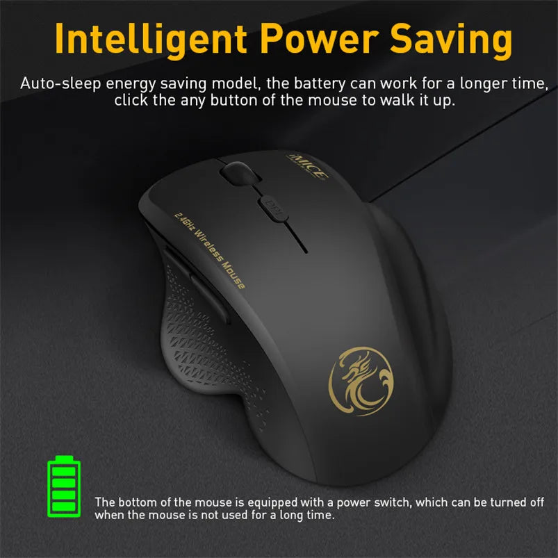 Wireless Mouse Ergonomic 6 Buttons 2.4GHz 1600 DPI for PC