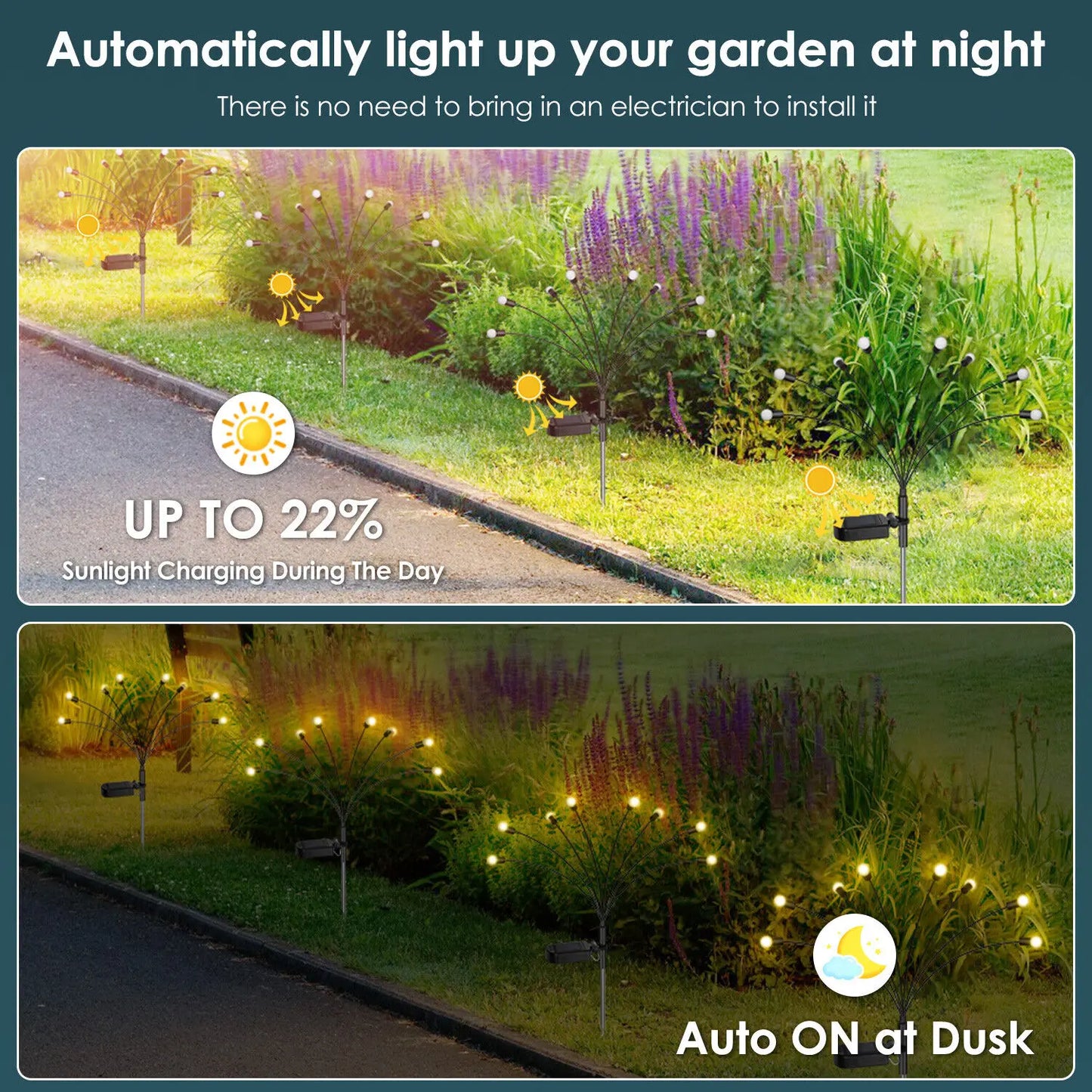 8 Heads LED Solar Firefly Garden Lights for Yard Pathway