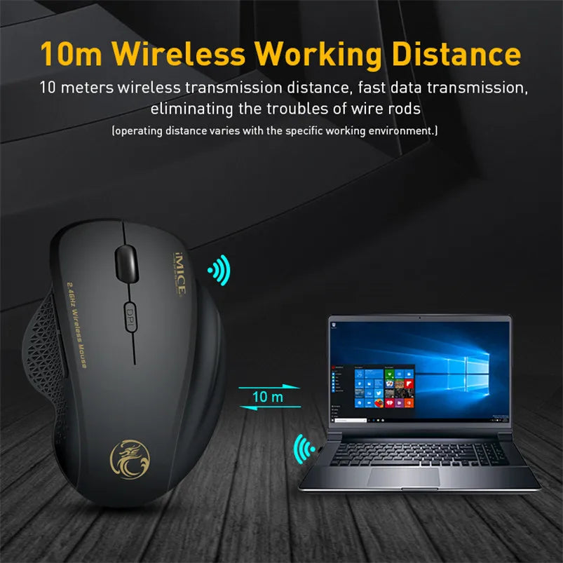 Wireless Mouse Ergonomic 6 Buttons 2.4GHz 1600 DPI for PC