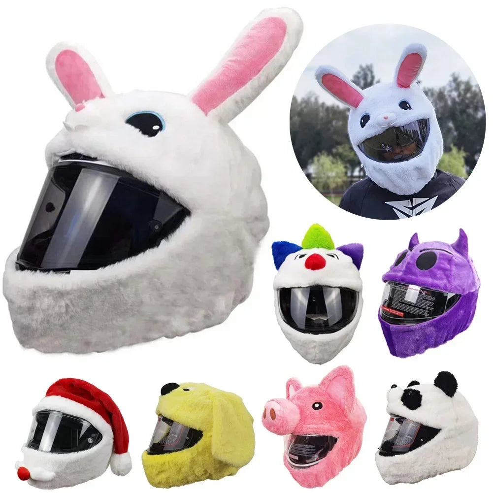 Helmet Protection Headgear Cover Cartoon Fluffy Plush Set For Motorcycle Full-Face Protective Case Motorbike Safety Trendy