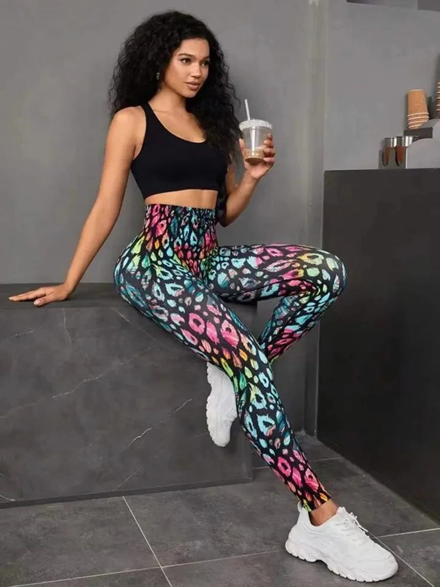 3D Print Tie Dye High Waist Pants Women Fitness Leggings