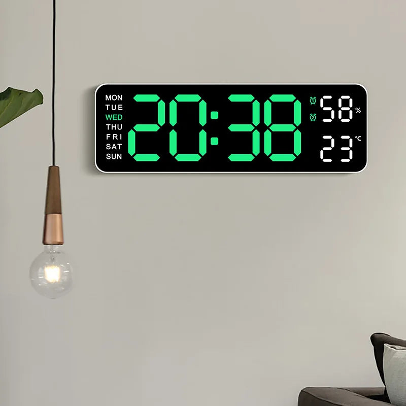 Large Digital Wall Clock 9 Inch LED with Temperature and Humidity