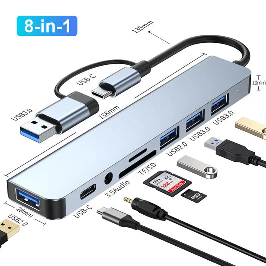 8-in-2 USB HUB 3.0 High-Speed Type C Dock for MacBook Pro